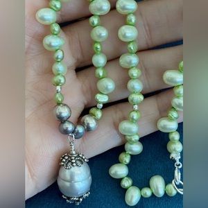 Sterling Mint Green Pearl Pendant Necklace